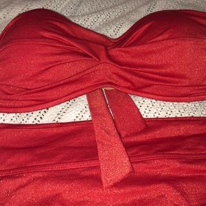 SKYE 2 Piece red w/ gold sparkle bathing suit